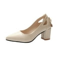thumbnail image 2 of XIMIN Womens Heeled Pump Classic Pointed Toe Chunky High Heels Bowknot Elegant Slip On Work Shoes Dress Pumps Office Shoes Fashion (11, Beige), 2 of 3