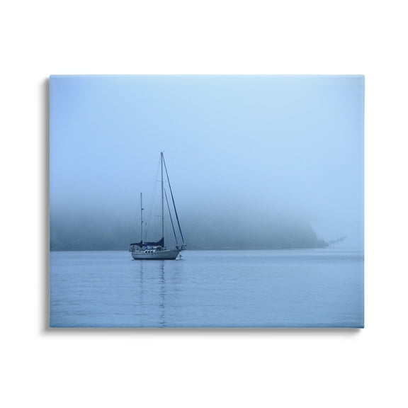 Stupell Industries Foggy Boat Sailing Landscape Photography Gallery Wrapped Canvas Art Print Wall Art, 20 x 16