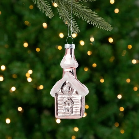 Northlight 3.25" Snow Covered Pink Church Glass Christmas Ornament