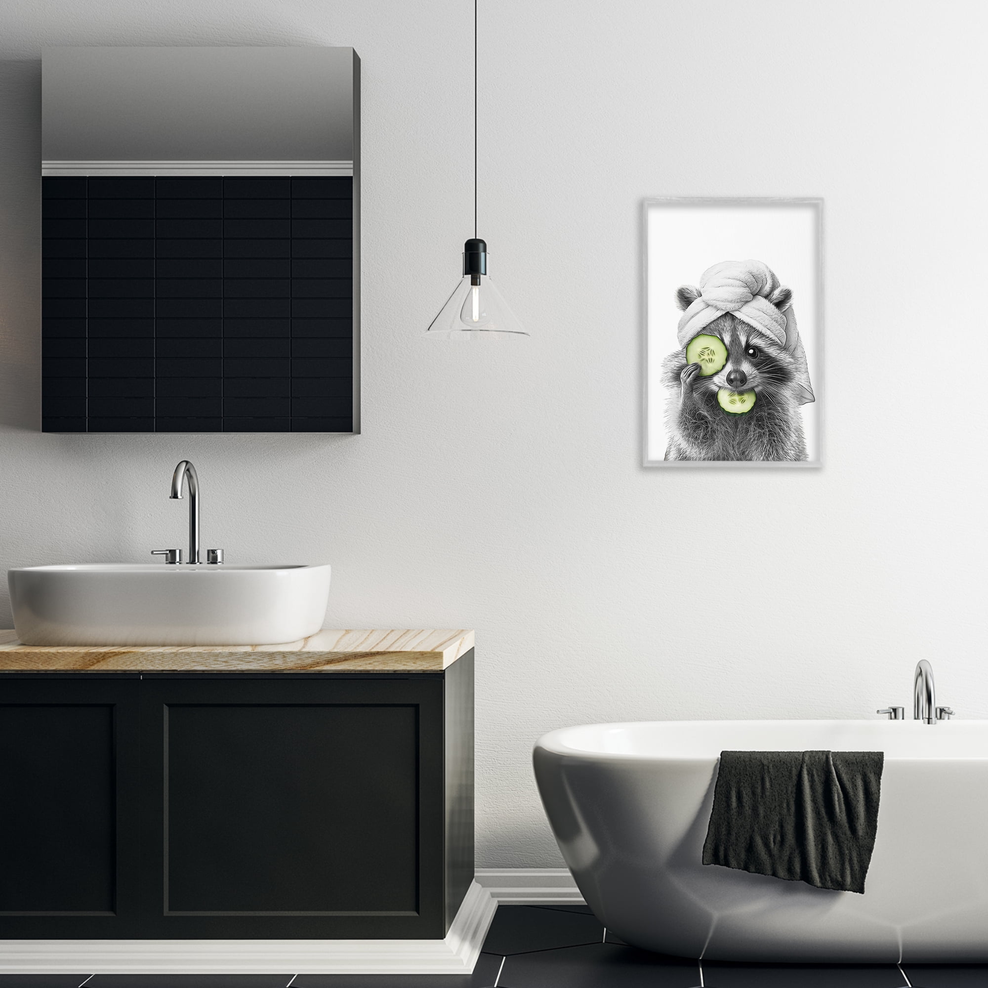 Stupell Industries Raccoon Spa Day Typography Painting Gray Framed Art Print Wall Art, 16 x 24