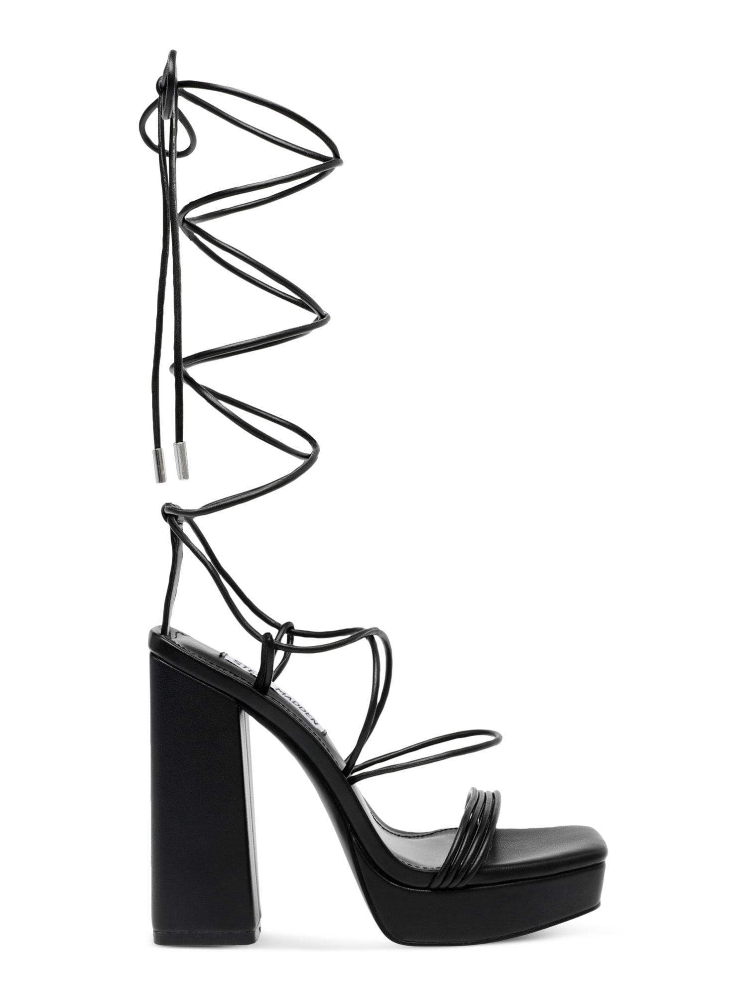 STEVE MADDEN Womens Black 1 Platform Wrapping Ankle Tie Embellished Cushioned Manzie Square Toe Block Heel Lace Up Dress Heeled Sandal 9.5 M Walmart