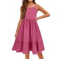 thumbnail image 4 of Girl's Summer Cotton Sundress Spaghetti Strap Solid Midi Dress Casual Cami Dresses, 4 of 4
