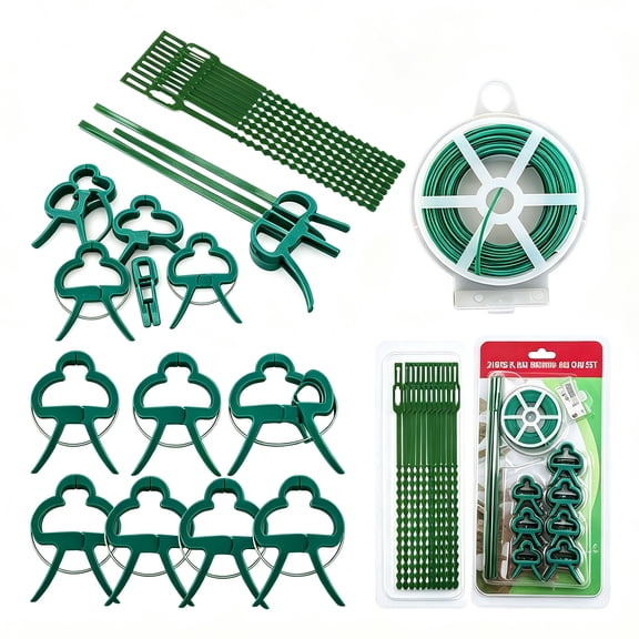 31 PCS Plant Binding and Clip Set, Reusable Garden Plant Support Kit, 2 Sizes Plant Clips, 20m Twist Tie Wire with Cutter, Adjustable Fishbone Plant Ties for Tomato Cucumber Vine Trellis