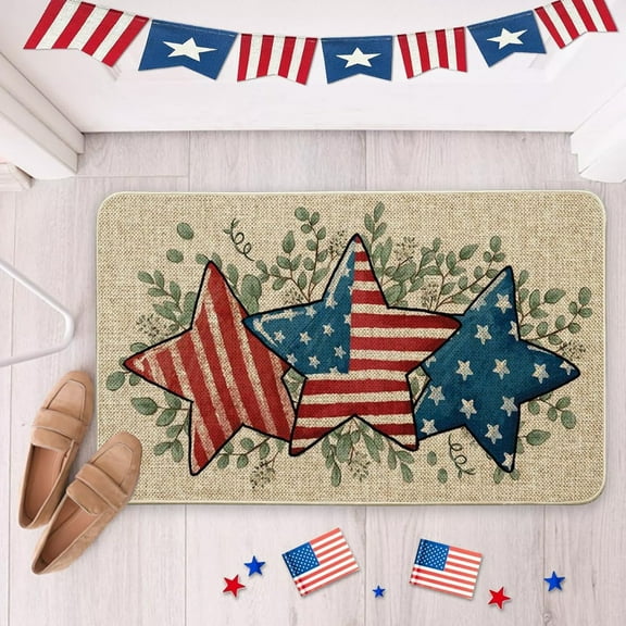 Danhjin 4th of July Door Mat, America Star Memorial Day Welcome Doormat Patriotic Floor Mat for Kitchen Indoor Outdoor Use