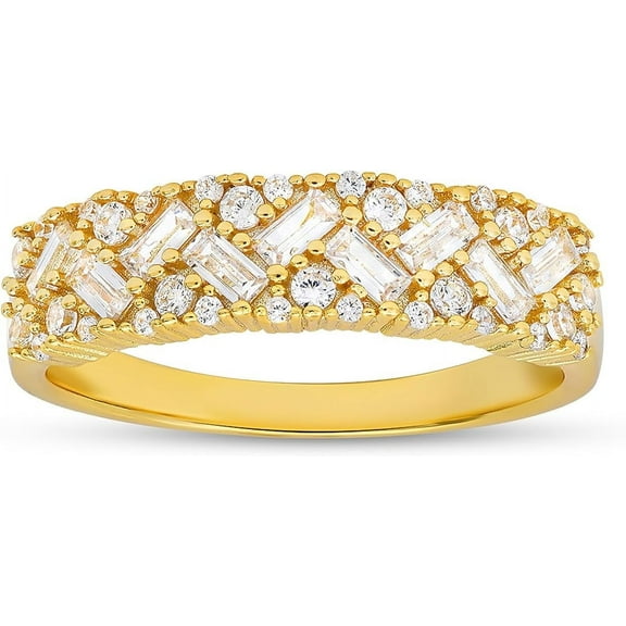 14k Gold Over Silver Baguette-cut Cubic Zirconia CZ Ring