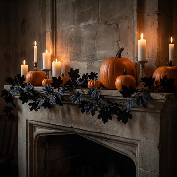 Bcylexb Black Maple Leaf Garland, 3.3 Ft Halloween Artificial Fall Leave Vines Fake Hanging Floral Garland for Thanksgiving Decor Home Party Table Indoor