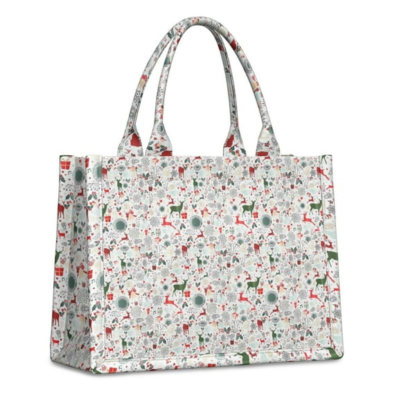 Large Capacity Tote Bag,White Christmas Deer and Gift Pattern Handbag Fashion Luxury Tote Bag,15.7"x13"x 5.1" Inches,Laptop Compatible