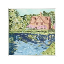 Stupell Industries Country Cottage & Pond Landscape Painting Unframed Art Print Wall Art, 12 x 12