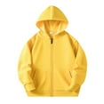 thumbnail image 2 of Fleece Hooded Sweatshirt for Unisex Kids Solid Casual Long Sleeve Hoodies Jackets Soft Coat With Pockets Athletic Tops Yellow, 6-7Y, 2 of 7
