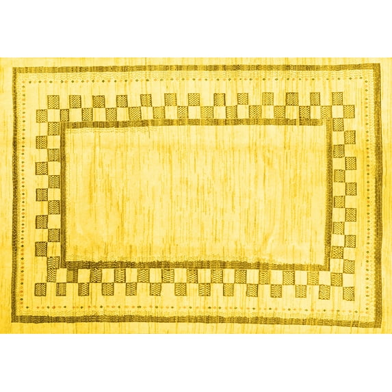 Ahgly Company Machine Washable Indoor Rectangle Solid Yellow Modern Area Rugs, 3' x 5'