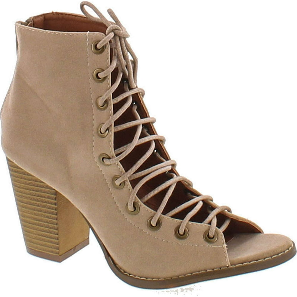 lace up stacked heel booties