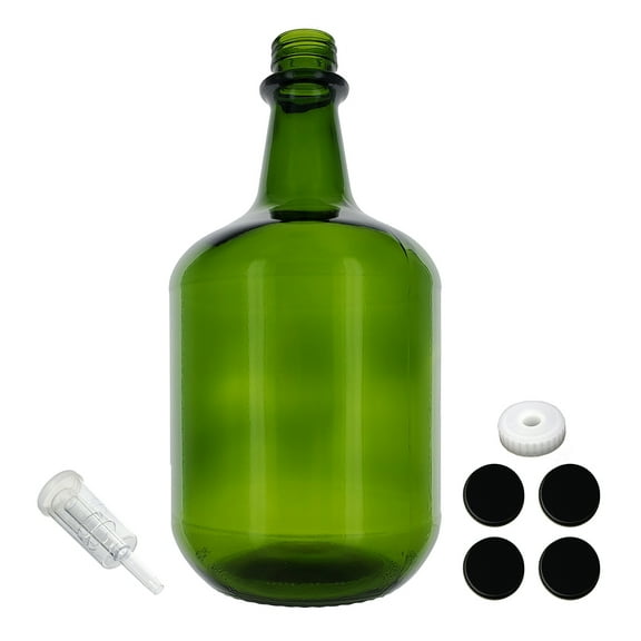 3L Jug Champagne Green - White Cap with Hole, Econo Three-Piece Airlock, and Black Metal Cap Pack of Four
