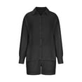 thumbnail image 6 of Women's 2 Piece Summer Outfits Long Sleeve Cutout Button Down Shirts Shorts Cotton Trendy Oversized Loose Lounge Set, Black, S, 6 of 7