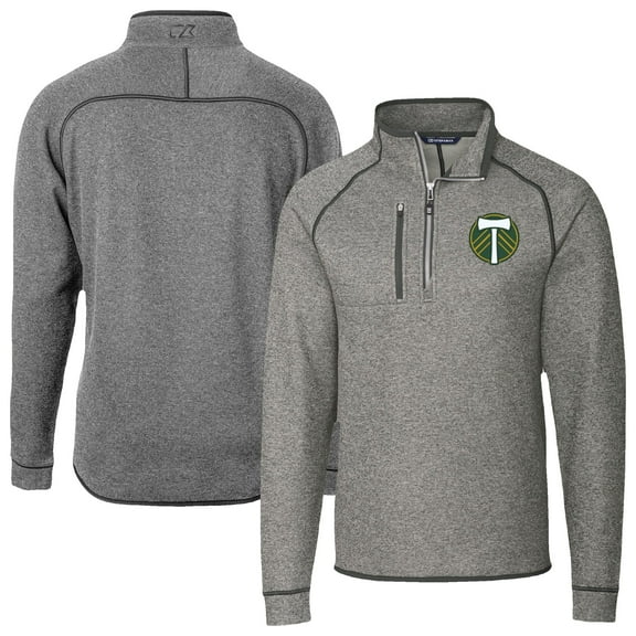 Men's-Cutter & Buck  Heather Gray Portland Timbers Mainsail Sweater-Knit Half-Zip Raglan Jacket