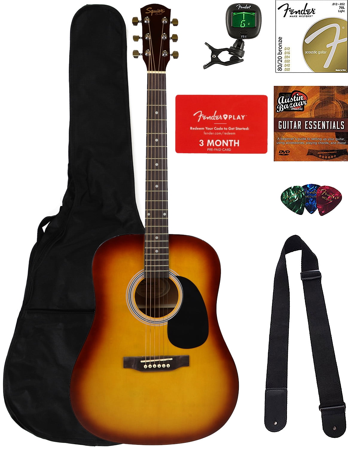 Strings, and Bazaar Play - Tuner, Lessons, Bag, Sunburst with Squier Acoustic Fender Picks, Guitar Strap, ... Bundle Dreadnought Austin Fender Gig Online Sunburst Strap, Picks, Bazaar Austin Bag, Bundle Lessons, Strings, with Acoustic - Play Fender Dreadnought Online Squier Guitar Tuner, and Fender Gig ...