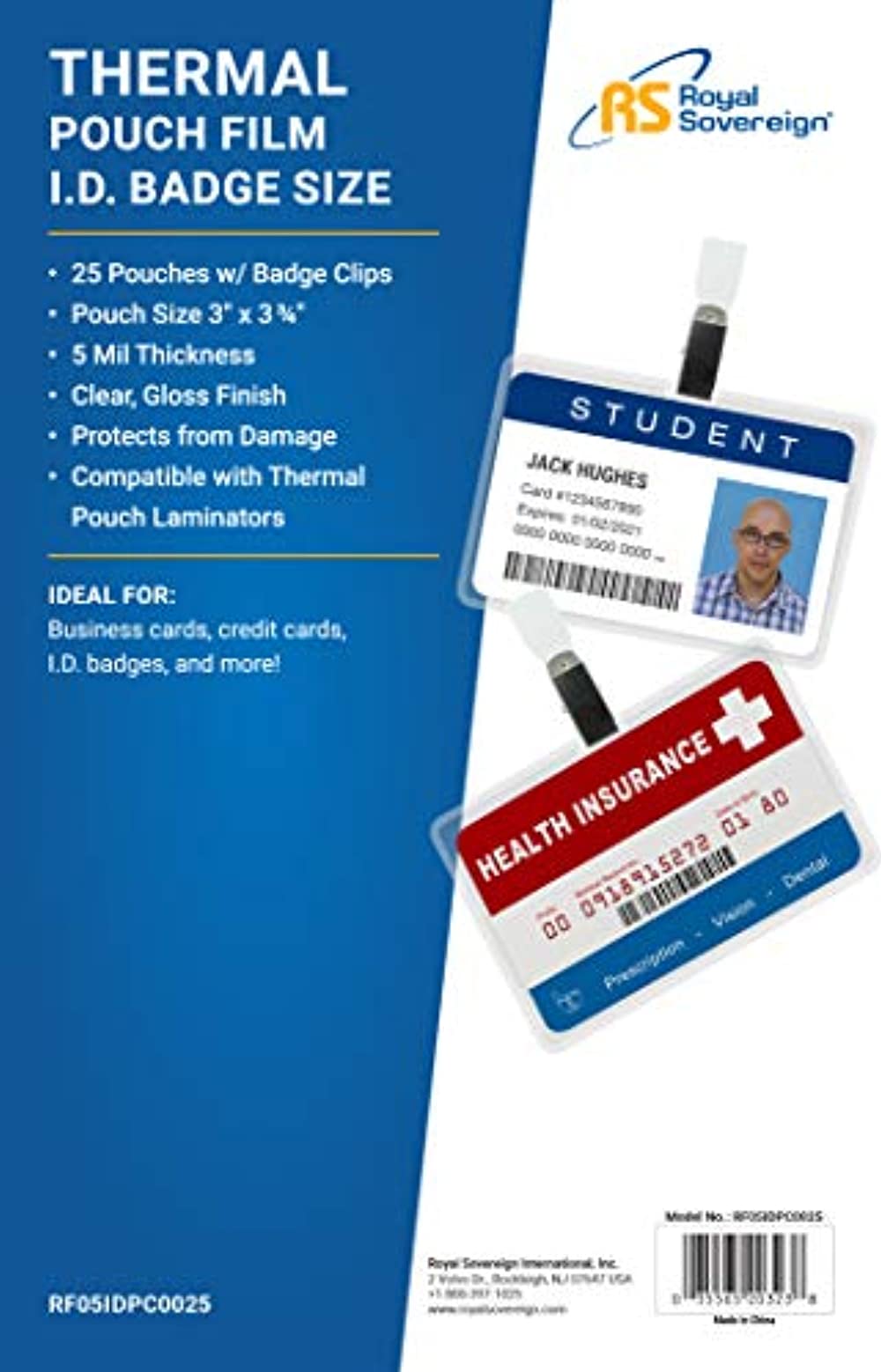 Royal Sovereign Thermal Laminating Pouches, 5 Mil, ID Badge Size 3.8" x
