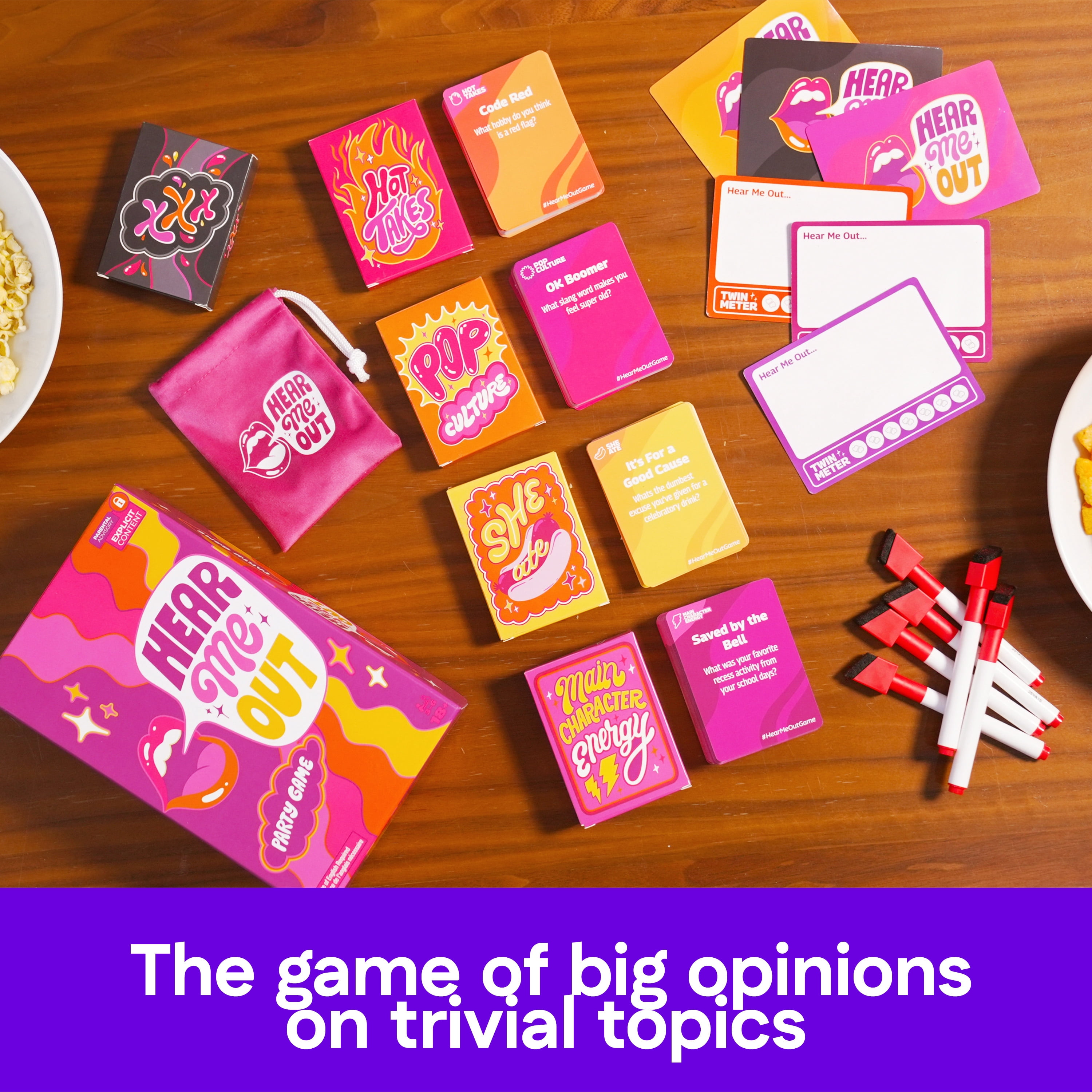 Spin Master Games, Hear Me Out – Defend Hot Takes with Deeply Unserious Questions & Deeply Serious Opinions, Bachelorette Party, Galentine's Day Party, Adult Card Game, 3-6 Players, for Ages 18 & Up