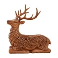thumbnail image 2 of Wood Carved Style Lying Christmas Reindeer Resin Figurine, Vintage Filigree Resting Deer Statue with Wood Grain Finish, Festive Tabletop Mantel Holiday Decoration for Home Christmas Decor & Gift, 2 of 7
