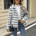 thumbnail image 2 of ZZkhGO Women's Long Sleeve Lapel Hoodless Jacket Plaid Button Cardigan Coat Top with Pocket Fall Casual Thickened Turndown Woollen Coat, 2 of 7