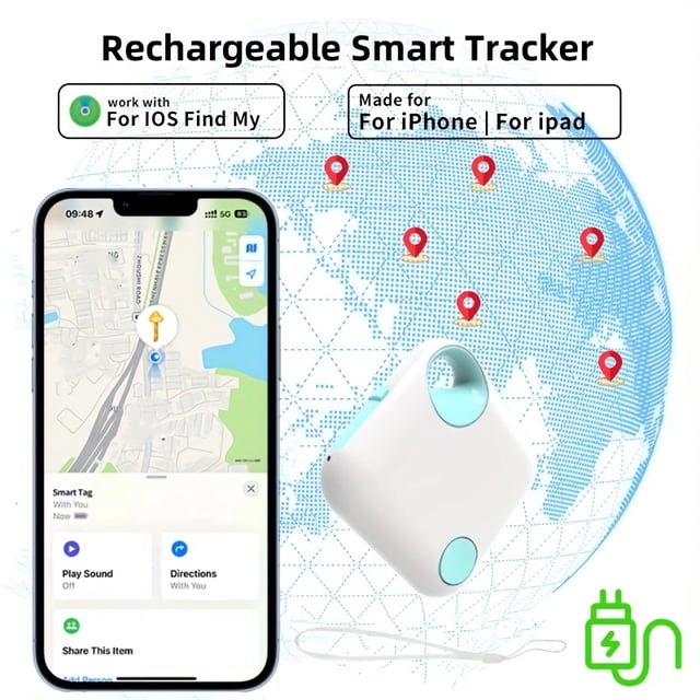 QJUHUNG Traqueur Intelligent GPS Rechargeable Type-C Anti-Perte - Suivi en Temps Réel Aucune Installation Requise Compatible avec Apple Find My App Idéal pour Animaux Sacs Bagages Bicyclettes Voitures P