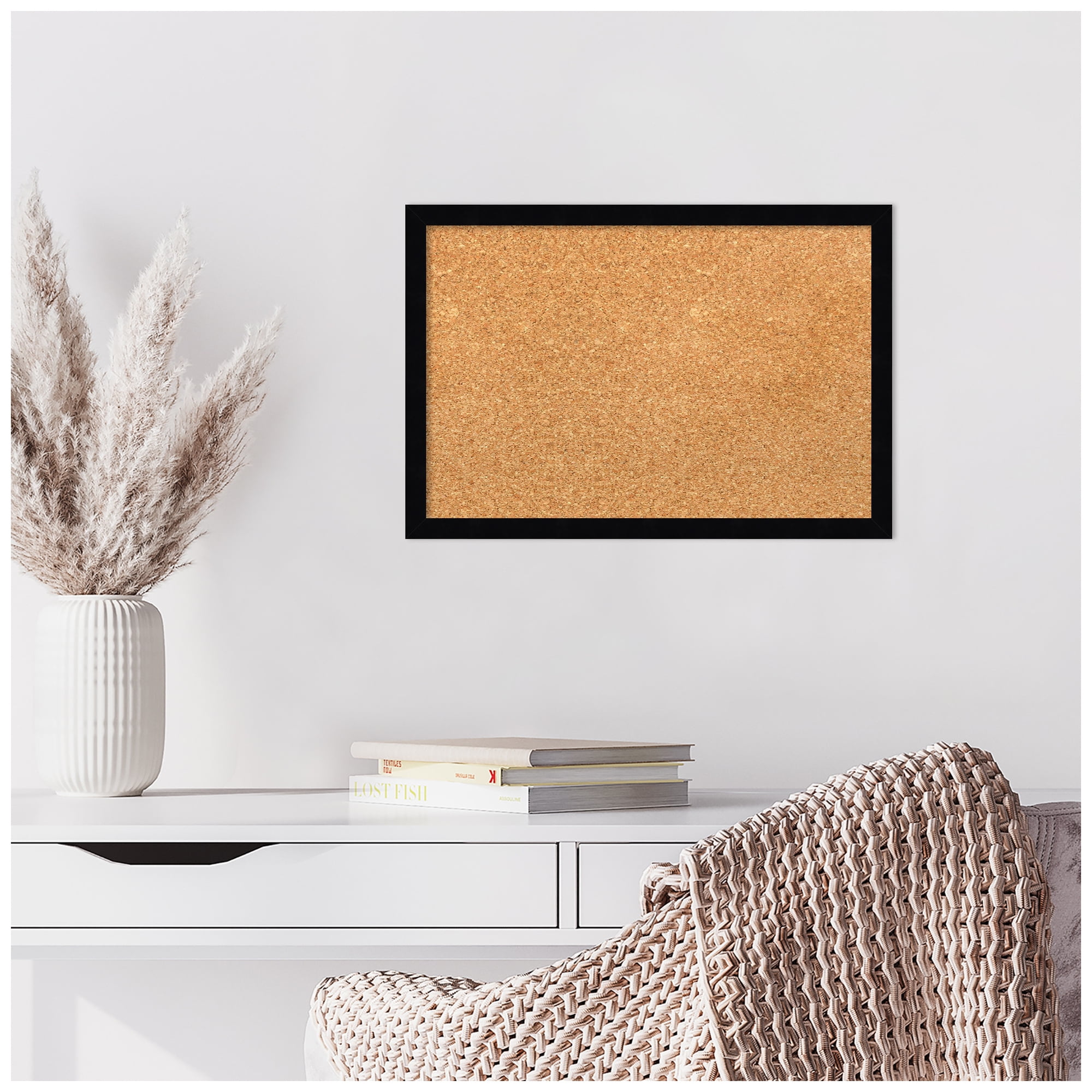 Amanti Art Natural Cork Board Wood Framed Svelte Noir Black Bulletin Board 19 in. x 13 in.