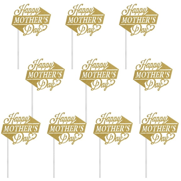 VERDANVERSE Mother's Day Decoration Cake Toppers Golden Paper 10Pcs Party Supplies