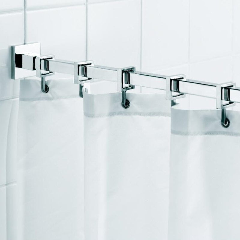Square Shower Curtain Rod With Hooks, 60 Straight Fixed Shower Curtain Rod