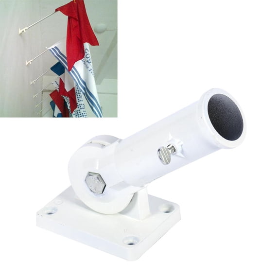Wall Mount Adjustable Holder Bracket White Metal Flag Pole Windsock Base With Screws, Wall Mounted Flag Holder, Flag Bracket