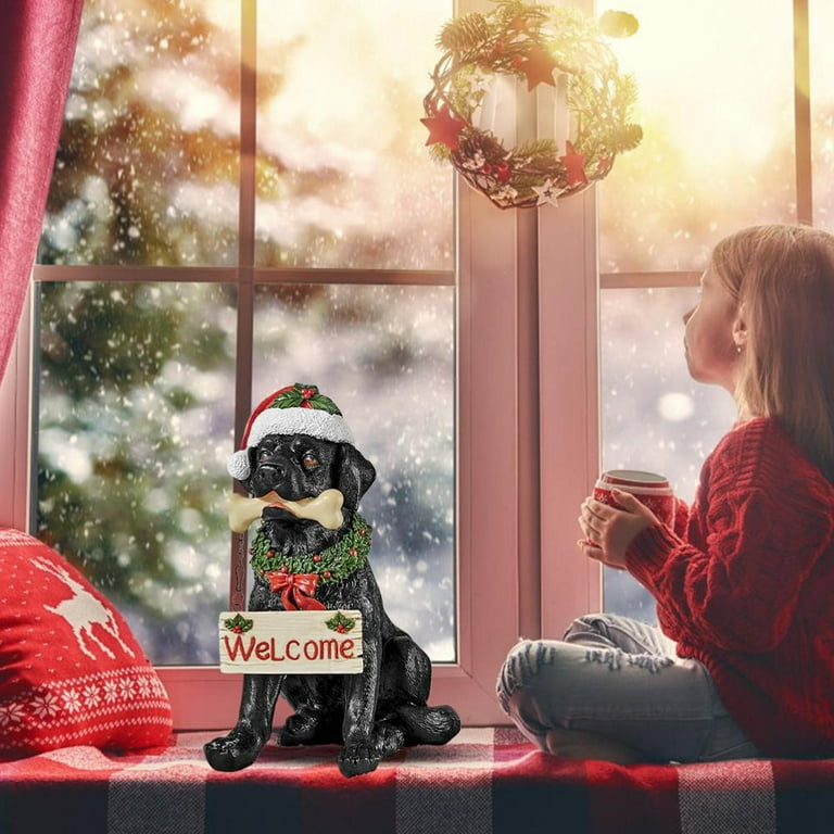 JUNWELL Black Labrador Decor with Santa Hat Christmas Watchdog Welcome Dog Statue Resin Crafts for Doorways Cabinets and Porches JUNWELL Black Labrador Decor with Santa Hat Christmas Watchdog Welcome Dog Statue Resin Crafts for Doorways Cabinets and Porches