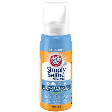 ARM & HAMMER Simply Saline Nasal Care Daily Mist 1.6oz – Instant Relief for Every Day Congestion – One 1.6oz Bottle