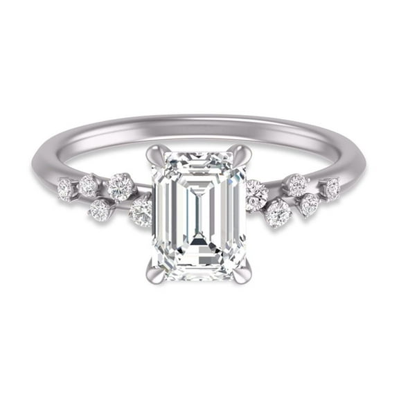 SZUL Women's 14K White Gold Diamond Aria Ring with IGI Certified 2 Carat Emerald Cut Lab-Grown Diamond