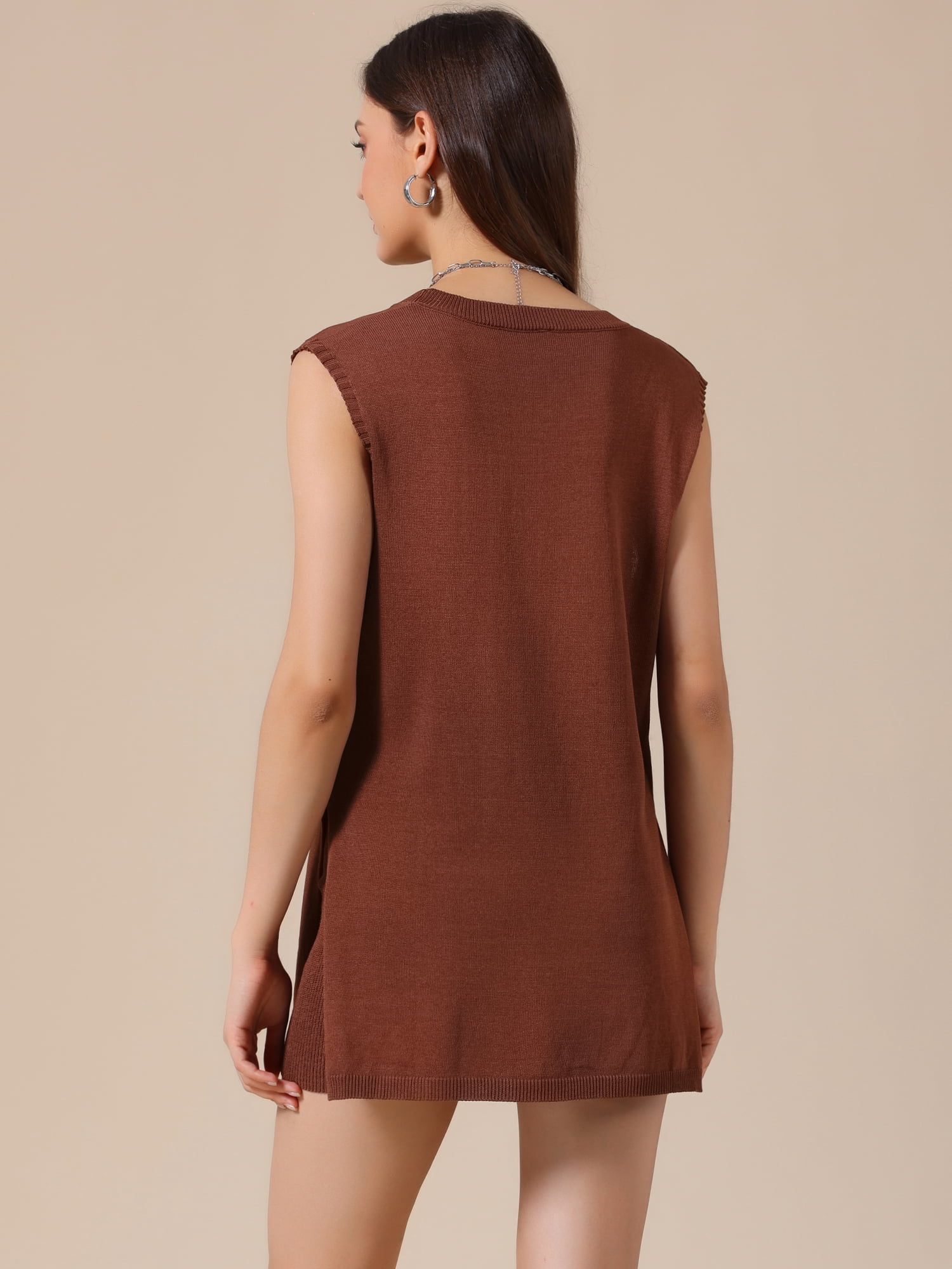 DARING DIVA Women's 2 Piece Lounge Set Ribbed Knit Sleeveless Top Shorts Suit S Brown