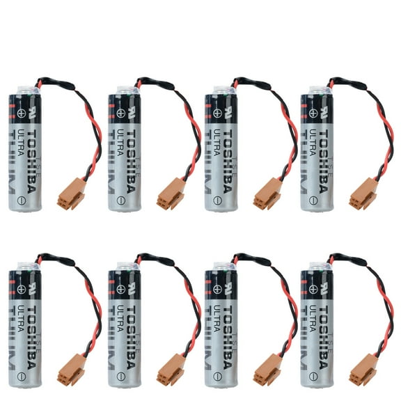 (8-Pack) ER6V/3.6V 2400mAh ER6VC119A ER6VC119B PLC Lithium Battery for PLC Battery for M64 System with Brown Plug