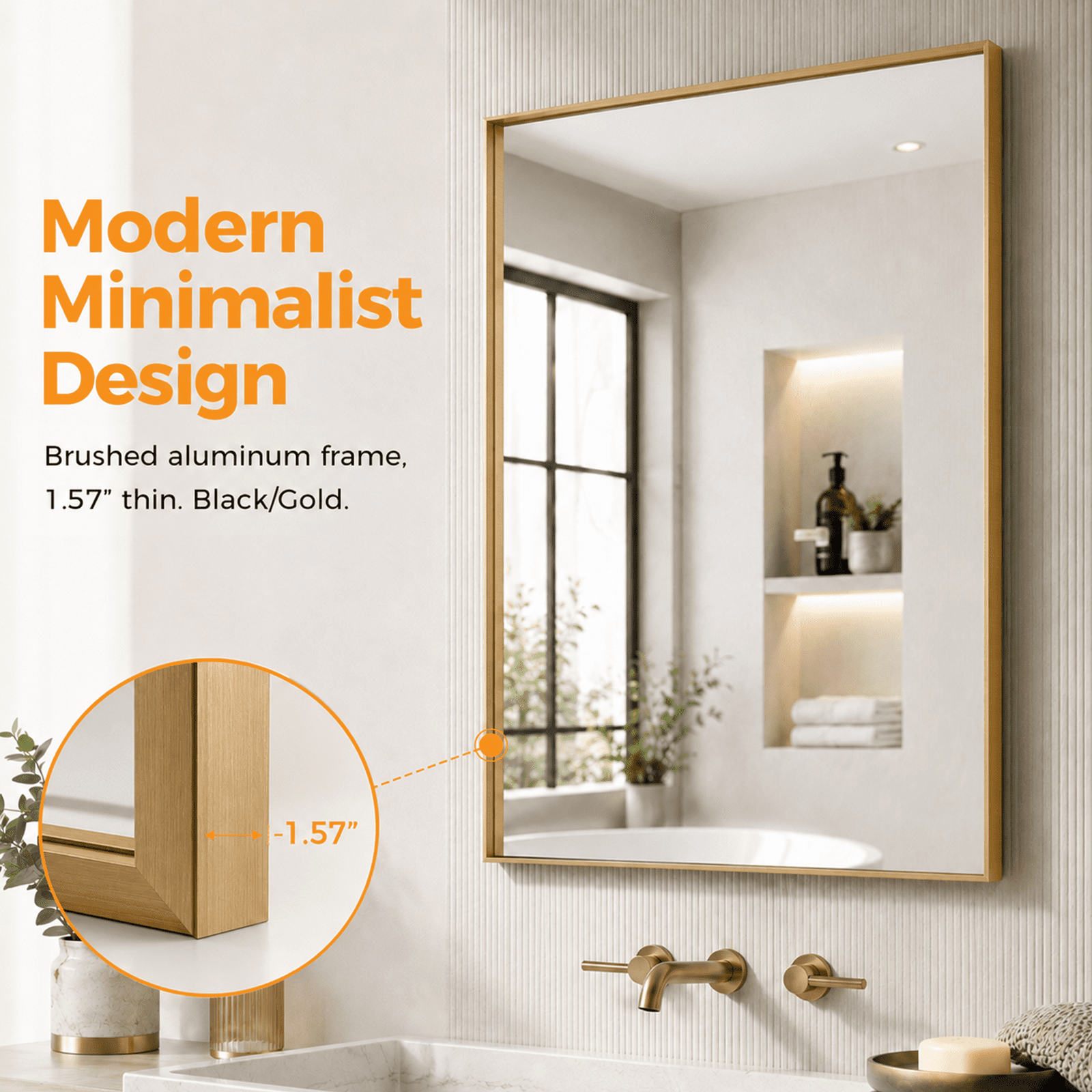 Alvantor Rectangle Bathroom Mirror with Brushed Black Frame Over Sink