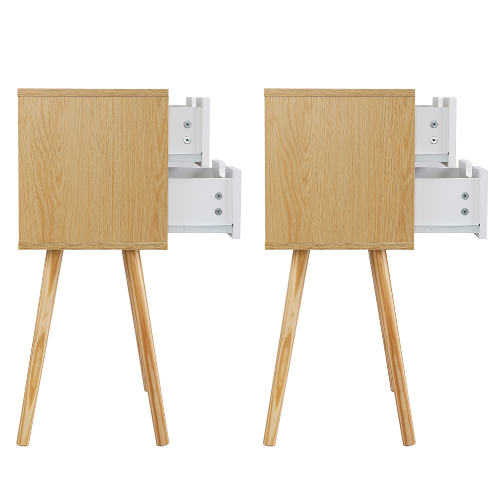 Kepooman Set of 2 Nightstands for Bedroom, Modern Design Bedside End Table for Home Office, 2 Drawer Bedside Table for Living Room, Wood + White Kepooman Set of 2 Nightstands for Bedroom, Modern Design Bedside End Table for Home Office, 2 Drawer Bedside Table for Living Room, Wood + White