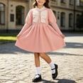 thumbnail image 2 of Fesfesfes Girls Round Neck Bow Detail Knit Sweater Dress Button Front Pleated A-Line Casual Winter Fall Outfit for School Daily Wear Ages 1-8 Years, 2 of 9