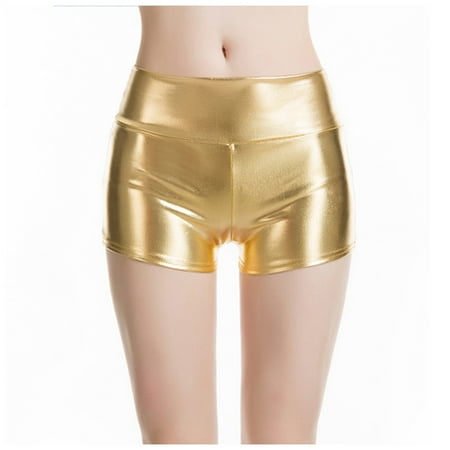 Outfmvch Shorts for Women Gym Shorts Women Solid Bare Imitation Leather Lingerie Pants Sexy Slim Buttocks Short Pants Womens Sweatpants Yellow Xxl