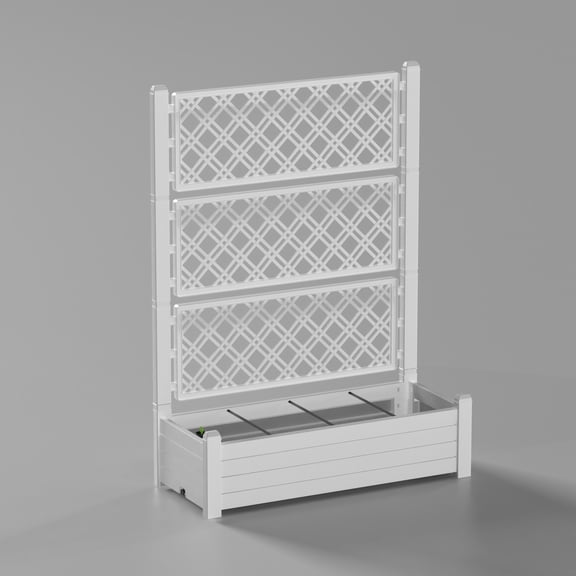 Joxxoaa Raised Garden Bed with Trellis for Climbing Plants, Outdoor Herb Planter Box with Drainage Plug & Water Gauge, Durable Resin for Patio, Balcony, Yard, Dust-Proof Garden Planter(White)