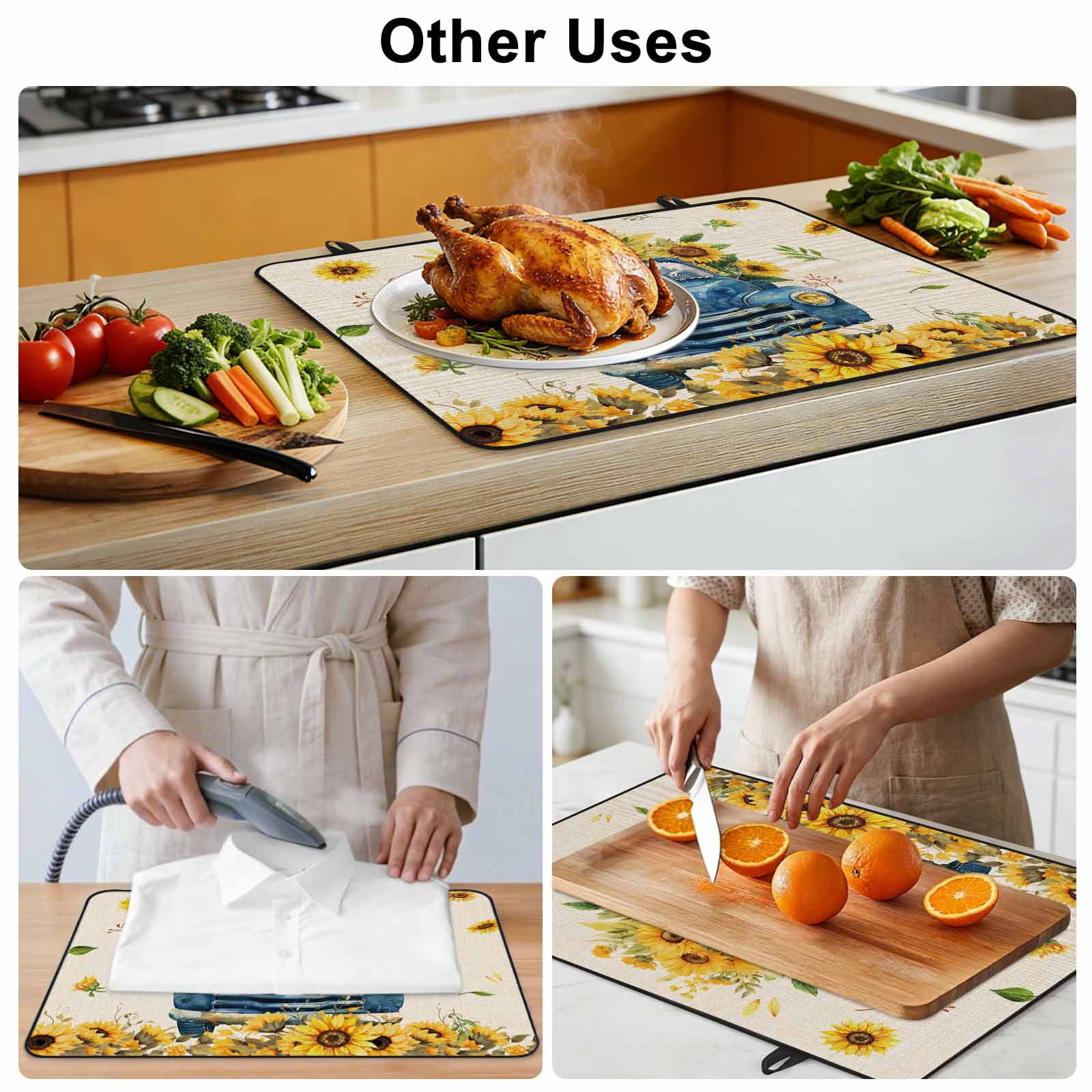 Sunflower Stove Top Cover for Electric Stove, Heat-proof & Non Slip Glass Top Stove Cover Protector, Watercolor Summer Floral Truck Vintage Kitchen Flat Cooktop Rubber Mat 31x24 Inches