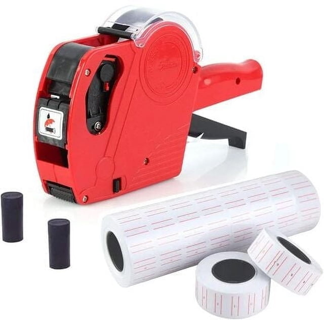 Alicates para etiquetar, kit de pistola para etiquetas de precio minorista de 1 línea y 8 caracteres con 10 rollos de etiquetas y 2 cartuchos de tinta UNOIU