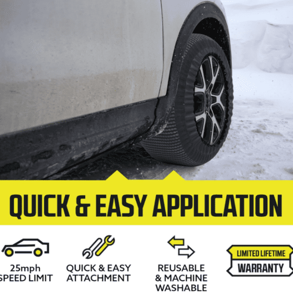 Snow Socks for Tires - Great Alternative to Tire Chains for Cars, 3D Fabric for Maximum Tire Traction & Grip, Fits SUVs, Most Subaru Models, Minivans, Pickups & Sedans (Set of 2) - Medium