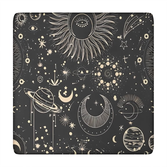Black Gothic Sun Planet Pattern Square Fitted Tablecloth with Elastic Edge,Square Table Cover,Washable Elastic Table Cover for Home Kitchen Party Decor 34"x34"