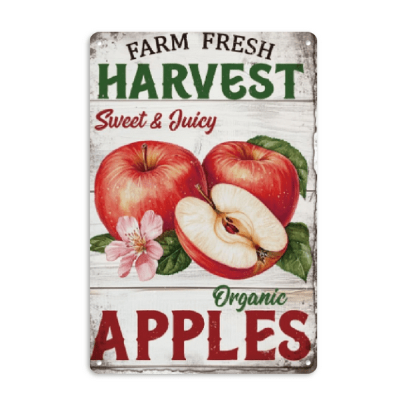 Wllo0ord "Farm Fresh Harvest" Tin Sign Apples Metal Tin Sign Fruit Metal Vintage Sign 12×8inch Funny Wall Decor Tin Signs for Home Farm Bar Coffee Shop Club Decoration