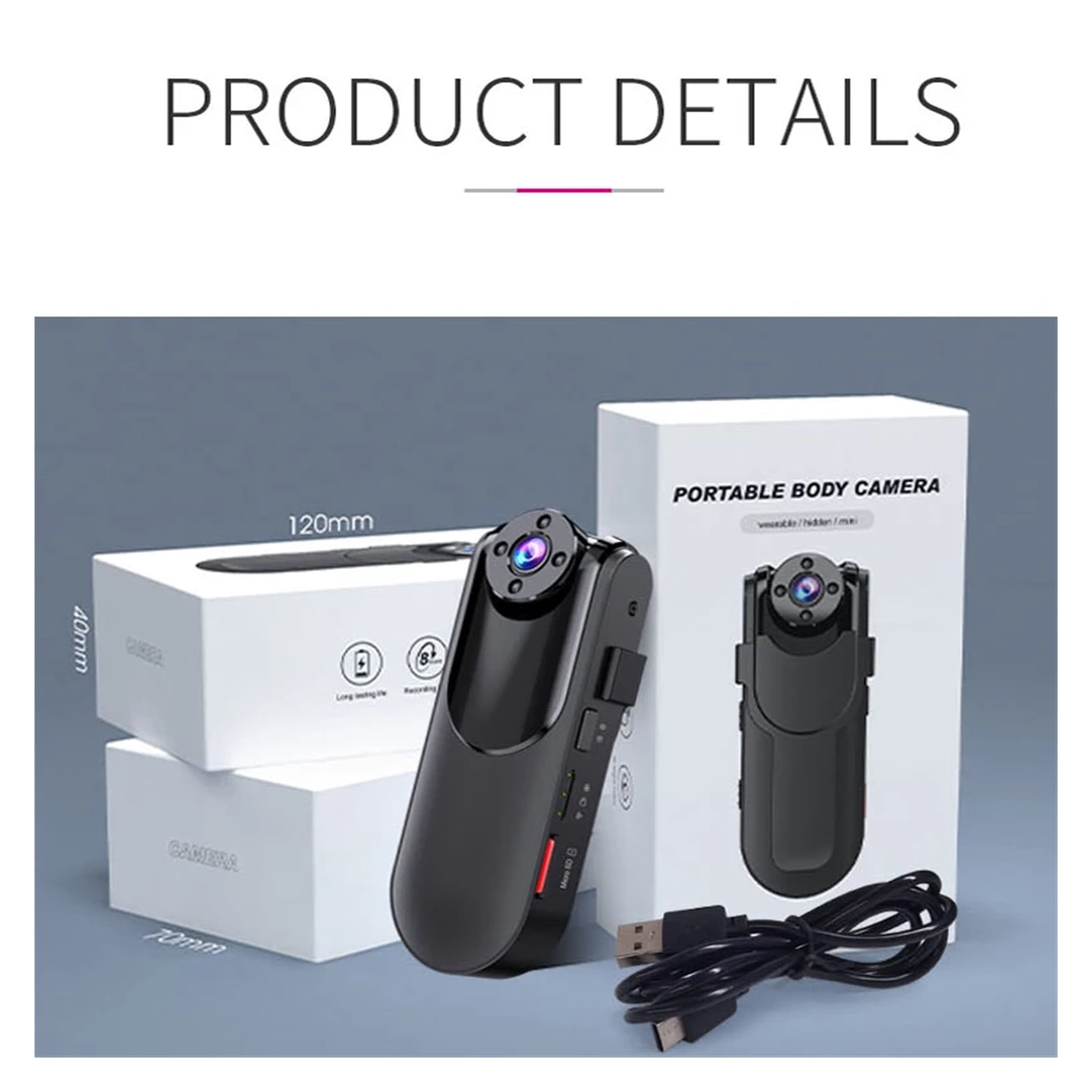 Body Worn Camera HD DVR Video Recorder Security 90 Degree Rotation Night Vision Motion Detection Mini Camcorders ,HD Shooting