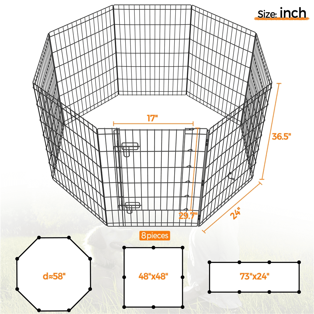 Alden Design 8 Panel Foldable Metal Pet Playpen for Dog, 34″ H, Black
