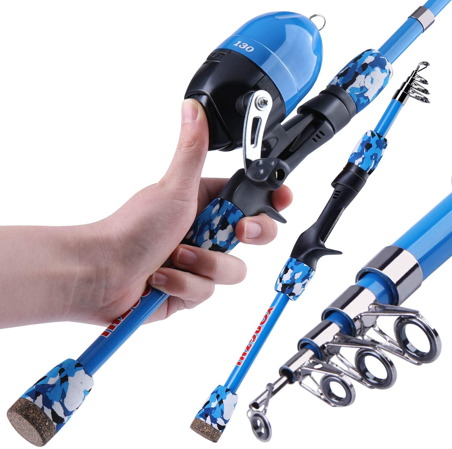 Kids Fishing Pole Reel Combos, Ultralight Telescopic 1.2m/4ft Fishing Rod + Spinning Reel + Spincast Baits + Fishing Line with Portable Tackle Box for