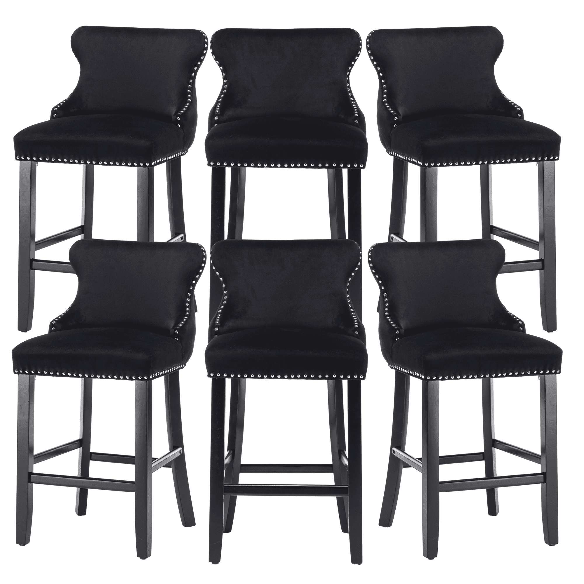 Velvet Counter Height Upholstered Barstools, Bar Stools Seat Height 27", Counter Height Armless Bar Chairs Button Tufted with Solid Wood Legs and Footrest for Kitchen Island Bar Area (Set of 6)