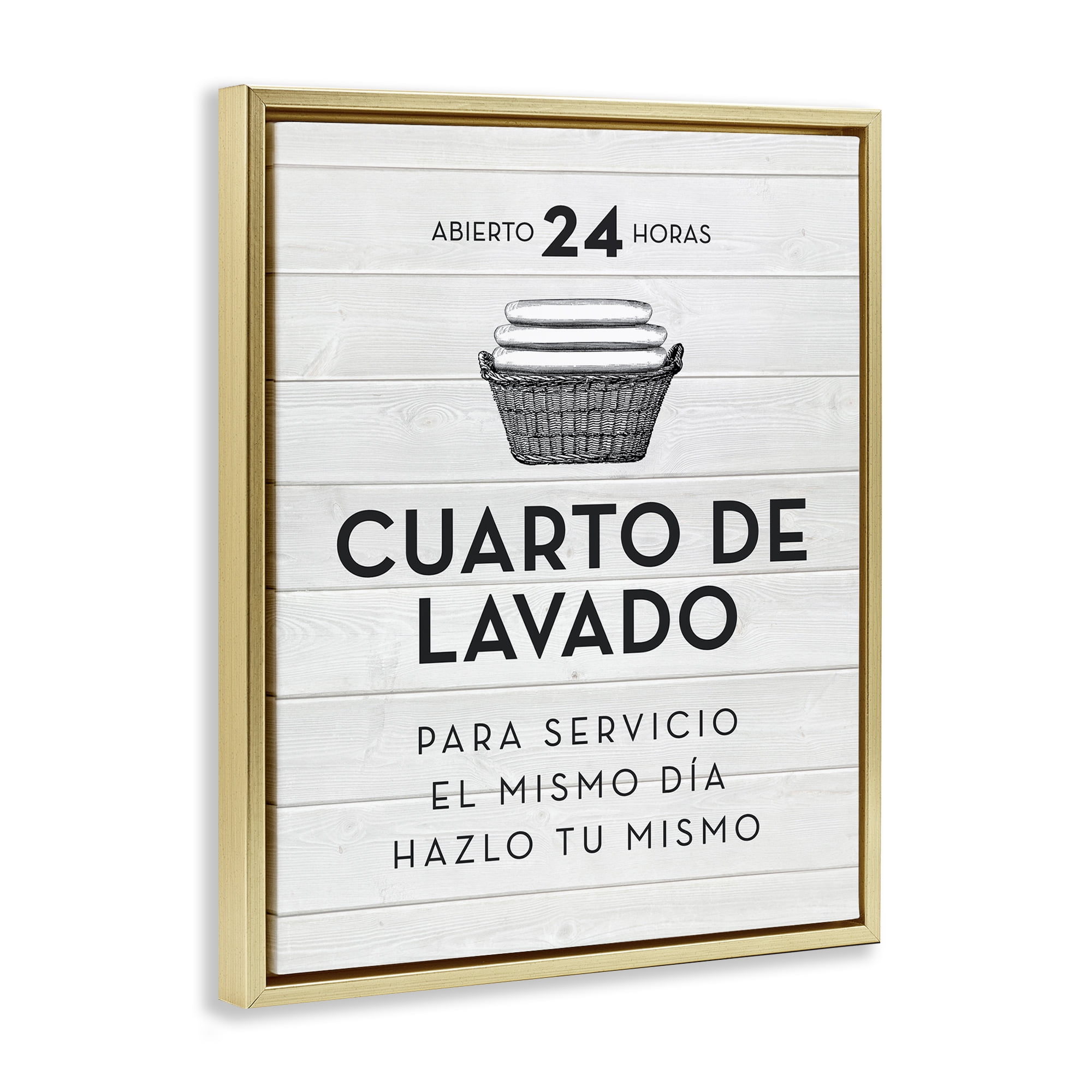 Stupell Industries Publicidad Día de Lavandería, Blanco Bath & Laundry Painting Gold Floater Framed Art Print Wall Art, 17 x 21