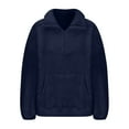 thumbnail image 3 of Oversized Half Zip Sweatshirt for Women Sherpa Pullover Tops with Pockets Fuzzy Fleece Stand Collar Sweatshirt (Navy 2XL), 3 of 5
