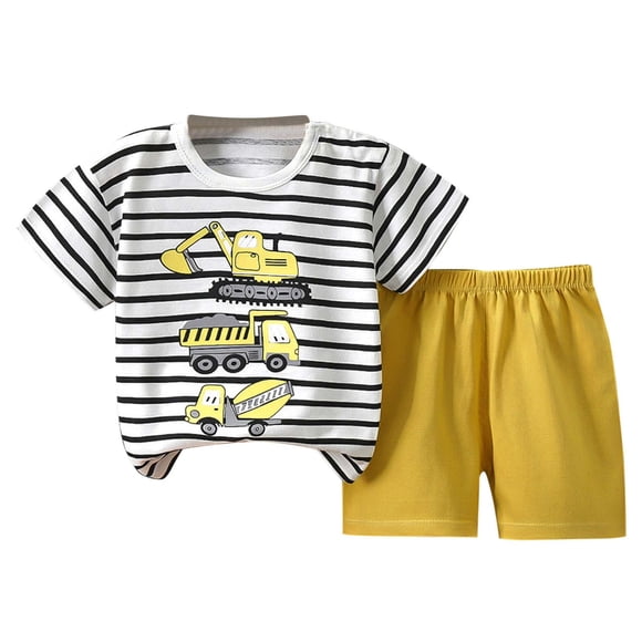 Odeerbi 2-10 Años Conjunto de Verano Para Niños Camisetas de Manga Corta de Algodón Con Estampado de Excavadora Pantalones Cortos Conjunto de Dos Piezas